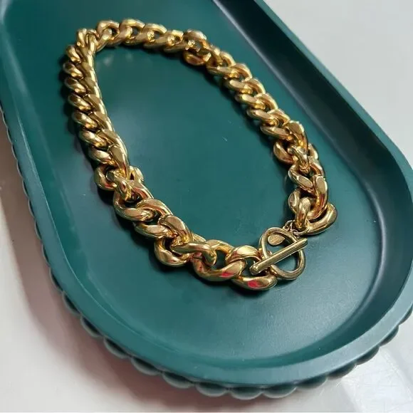 Vintage 1960s Carolee Gold Plated Chunky Curb Chain Link Toggle Clasp Necklace - Picture 8 of 8
